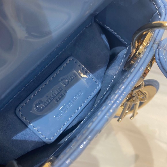 D*or lady D*or micro bag in blue patent cannage calfskin
