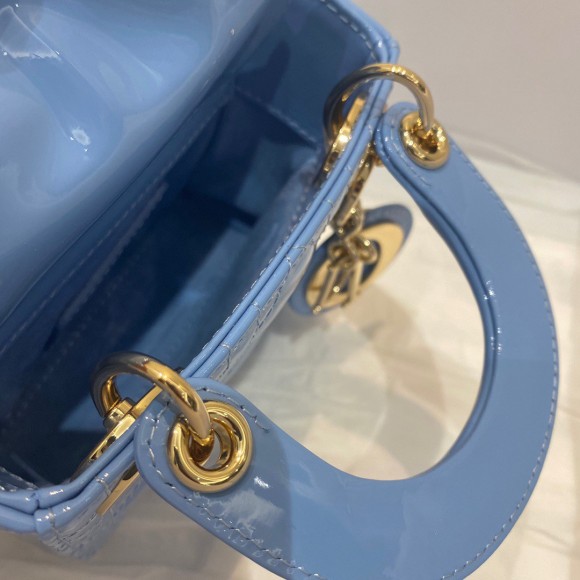 D*or lady D*or micro bag in blue patent cannage calfskin