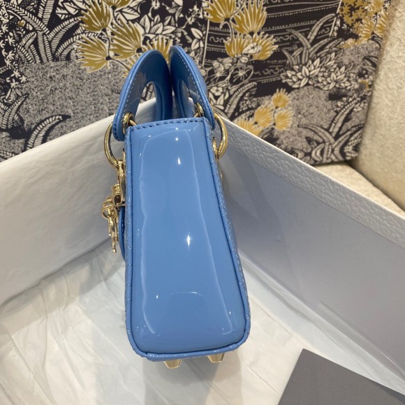 D*or lady D*or micro bag in blue patent cannage calfskin