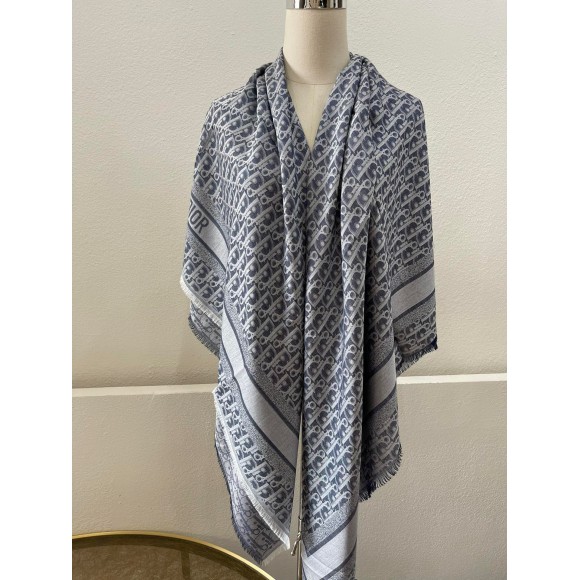 D*or oblique denim shawl in denim blue wool and cashmere