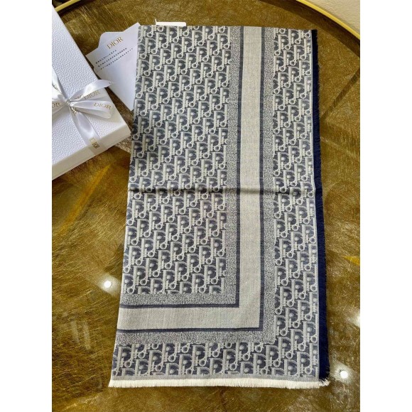 D*or oblique denim shawl in denim blue wool and cashmere