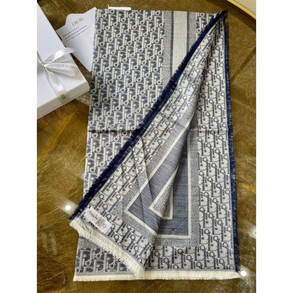 D*or oblique denim shawl in denim blue wool and cashmere