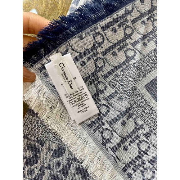 D*or oblique denim shawl in denim blue wool and cashmere
