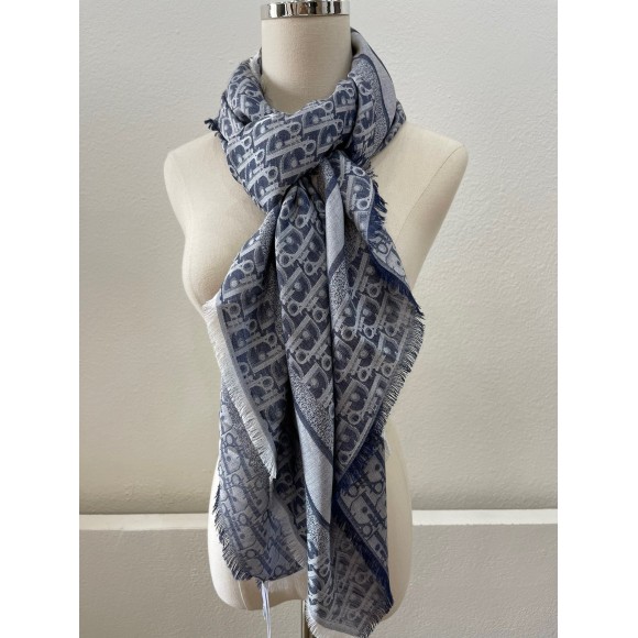 D*or oblique denim shawl in denim blue wool and cashmere