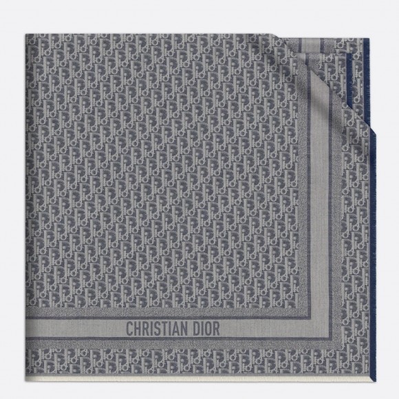 D*or oblique denim shawl in denim blue wool and cashmere