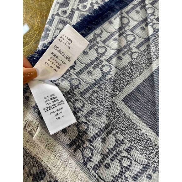 D*or oblique denim shawl in denim blue wool and cashmere