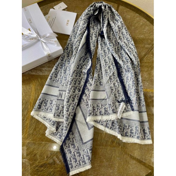 D*or oblique denim shawl in denim blue wool and cashmere