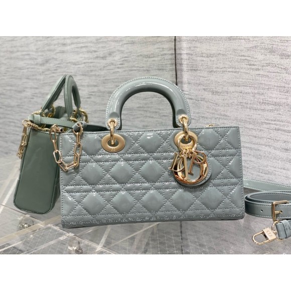 D*or lady d-joy medium bag in grey patent cannage calfskin