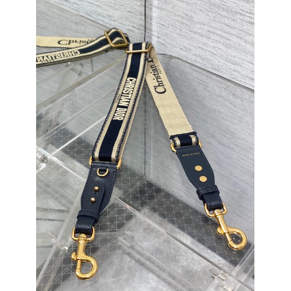 D*or adjustable shoulder strap with ring in blue embroidery canvas