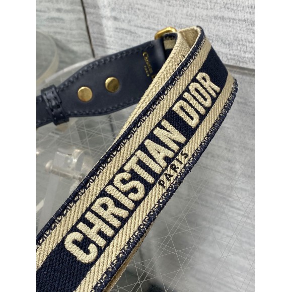 D*or adjustable shoulder strap with ring in blue embroidery canvas