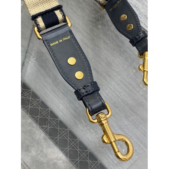D*or adjustable shoulder strap with ring in blue embroidery canvas