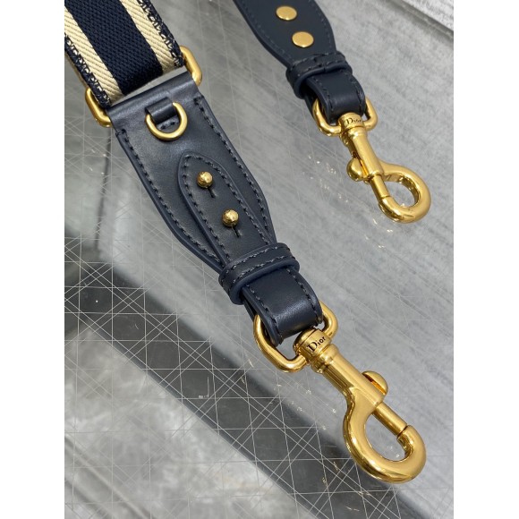 D*or adjustable shoulder strap with ring in blue embroidery canvas
