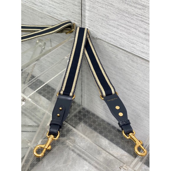 D*or adjustable shoulder strap with ring in blue embroidery canvas