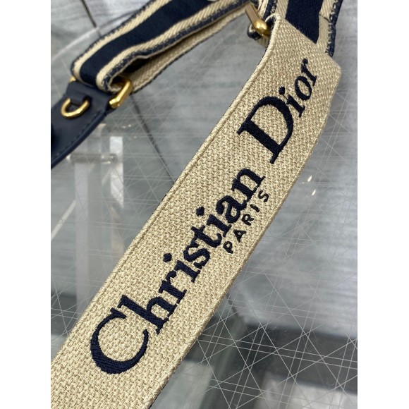 D*or adjustable shoulder strap with ring in blue embroidery canvas