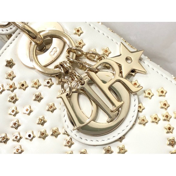 D*or lady D*or mini chain bag in white lambskin with star embroidery