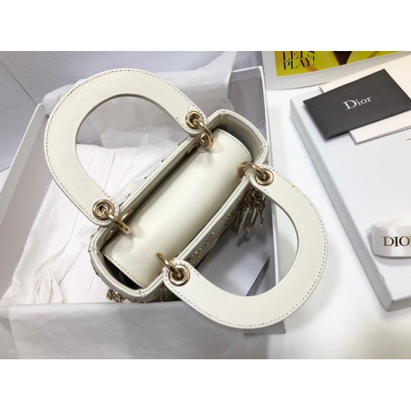 D*or lady D*or mini chain bag in white lambskin with star embroidery