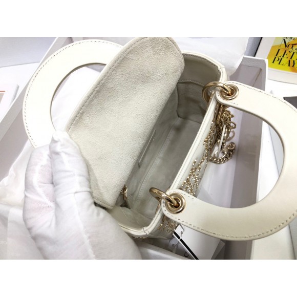 D*or lady D*or mini chain bag in white lambskin with star embroidery