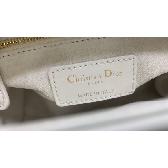 D*or lady D*or mini chain bag in white lambskin with star embroidery