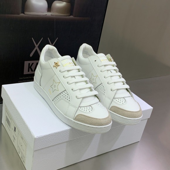 D*or star sneakers in white calfskin with gold star
