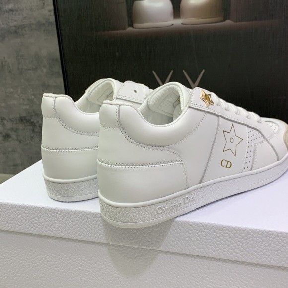 D*or star sneakers in white calfskin with gold star