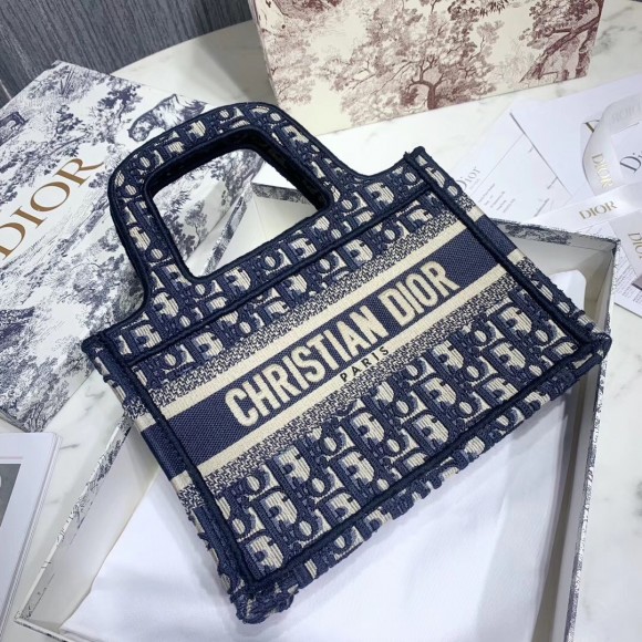 D*or mini book tote bag in blue D*or oblique embroidery