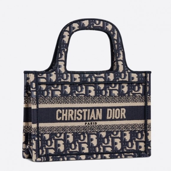 D*or mini book tote bag in blue D*or oblique embroidery