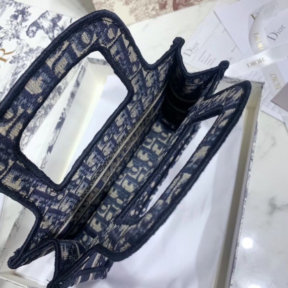 D*or mini book tote bag in blue D*or oblique embroidery