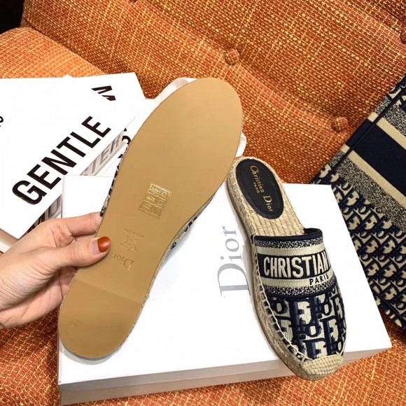 D*or granville mules in blue oblique embroidered cotton