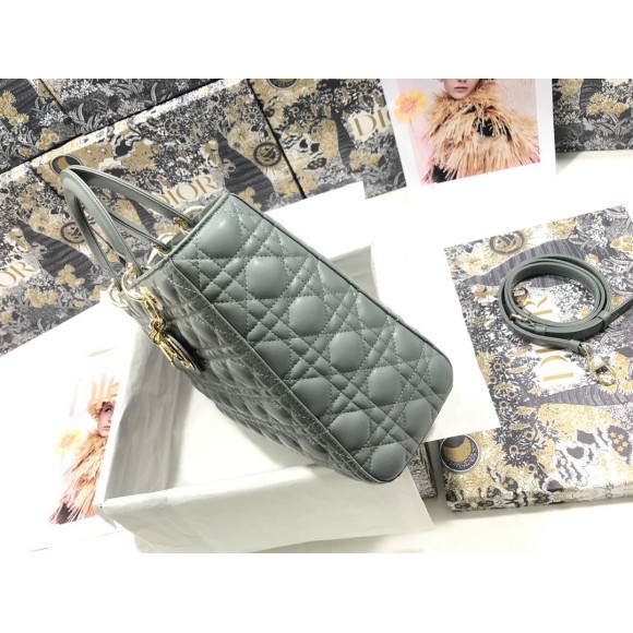 D*or lady D*or large bag in grey cannage lambskin