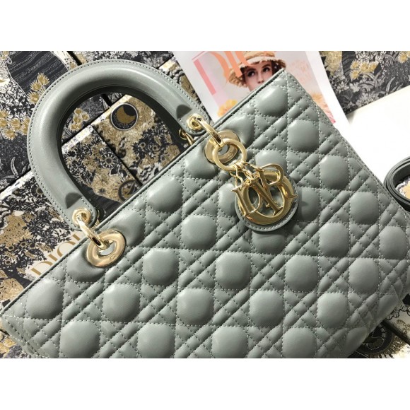 D*or lady D*or large bag in grey cannage lambskin
