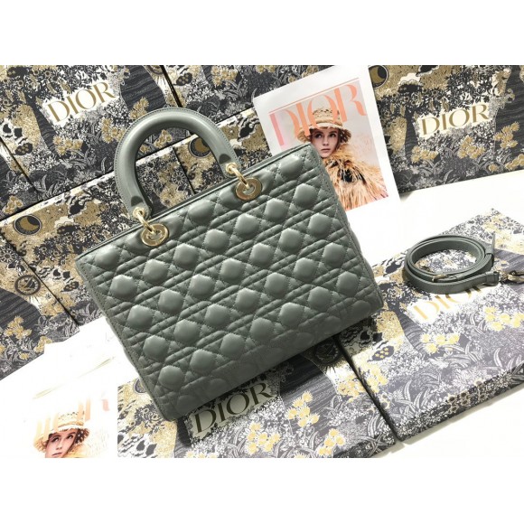 D*or lady D*or large bag in grey cannage lambskin