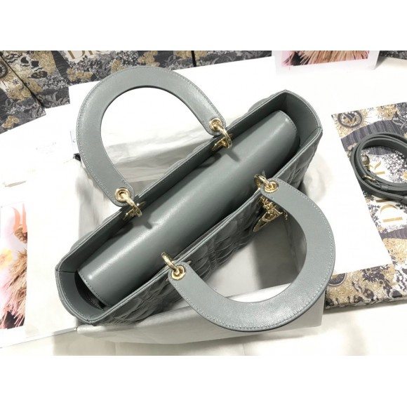 D*or lady D*or large bag in grey cannage lambskin