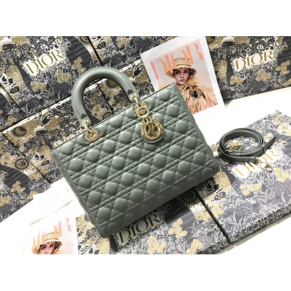 D*or lady D*or large bag in grey cannage lambskin