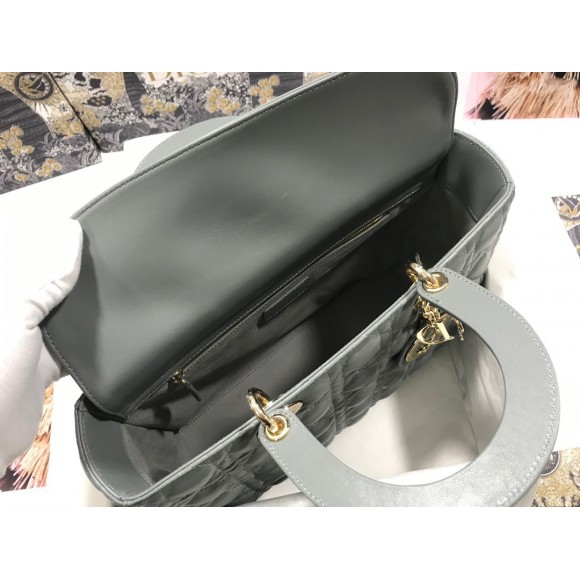 D*or lady D*or large bag in grey cannage lambskin