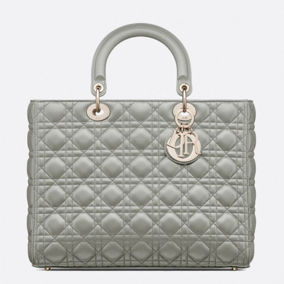 D*or lady D*or large bag in grey cannage lambskin