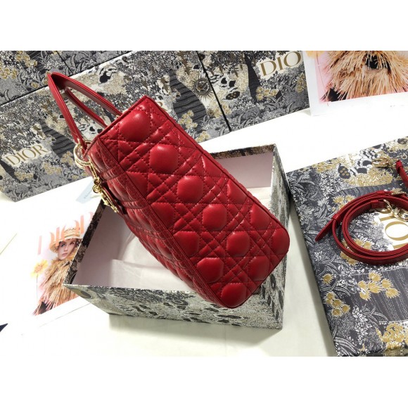 D*or lady D*or large bag in red cannage lambskin
