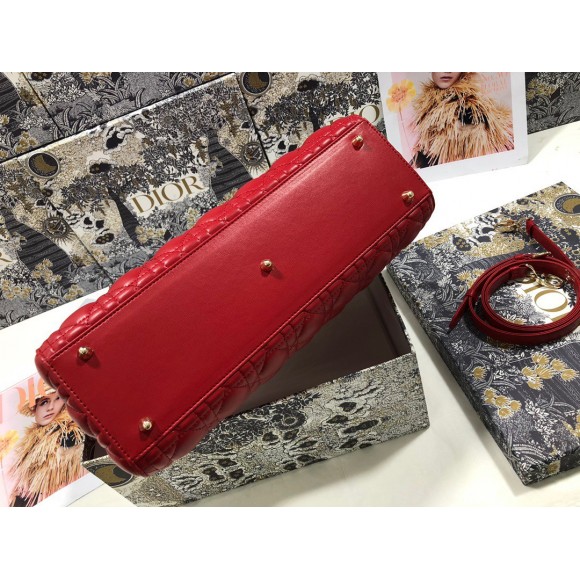 D*or lady D*or large bag in red cannage lambskin