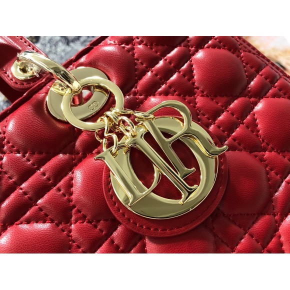 D*or lady D*or large bag in red cannage lambskin