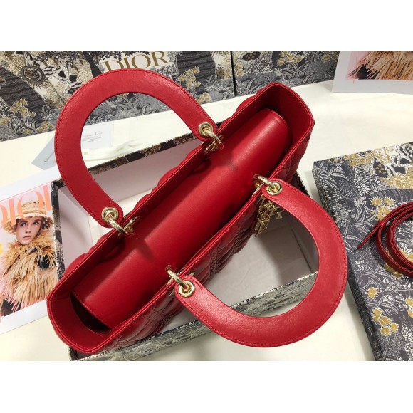 D*or lady D*or large bag in red cannage lambskin