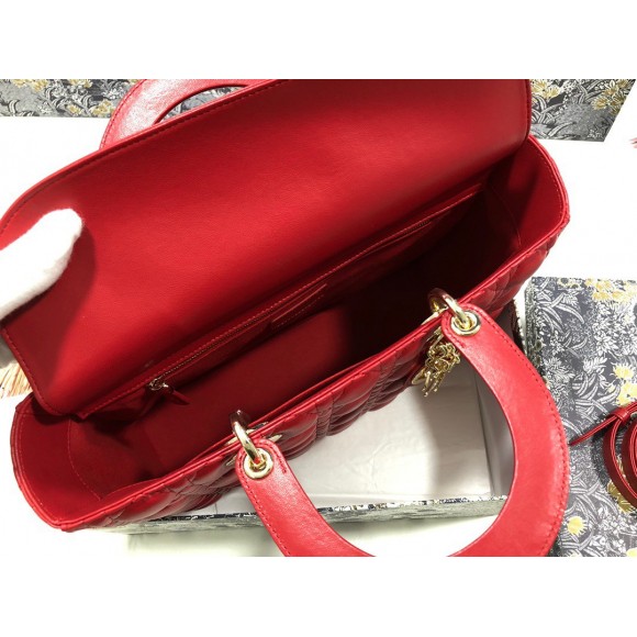D*or lady D*or large bag in red cannage lambskin