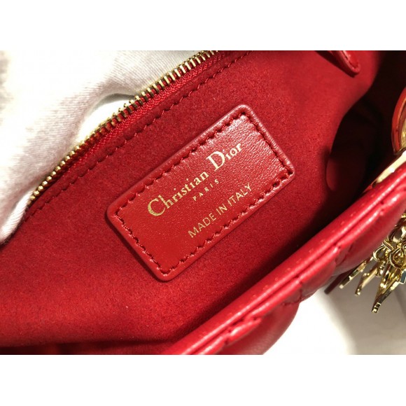 D*or lady D*or large bag in red cannage lambskin