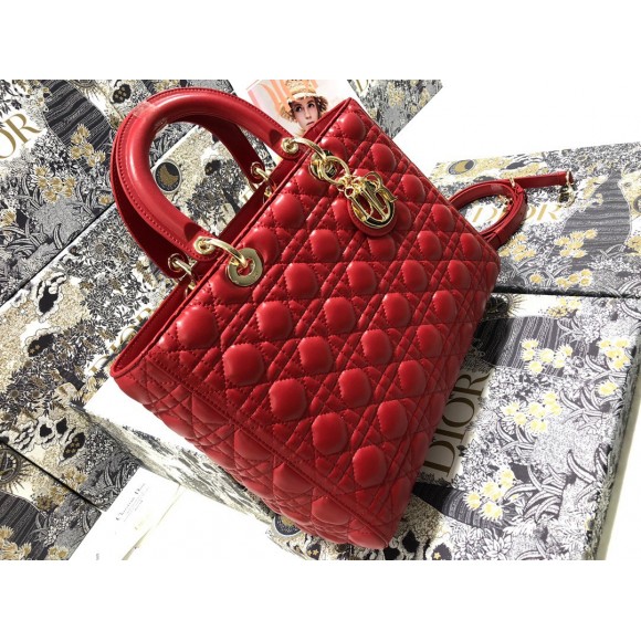 D*or lady D*or large bag in red cannage lambskin