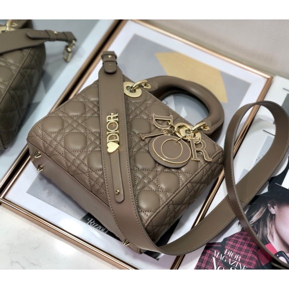 D*or small lady D*or my abcD*or bag in warm taupe cannage lambskin
