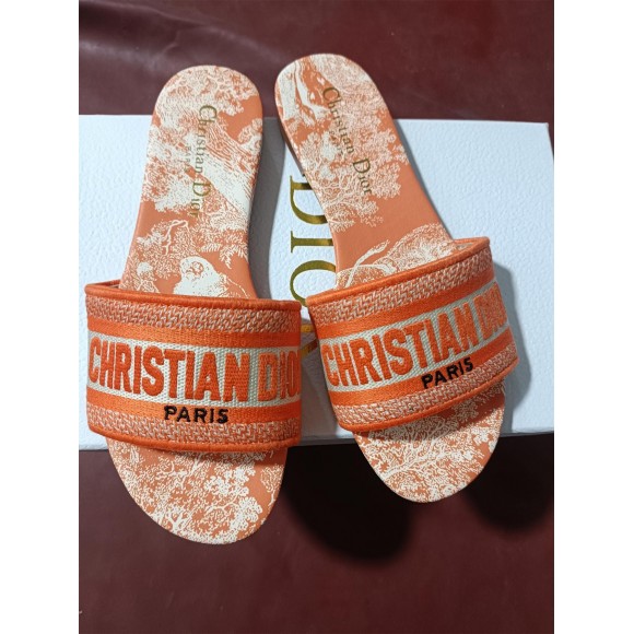 D*or dway slides in bright orange toile de jouy embroidered
