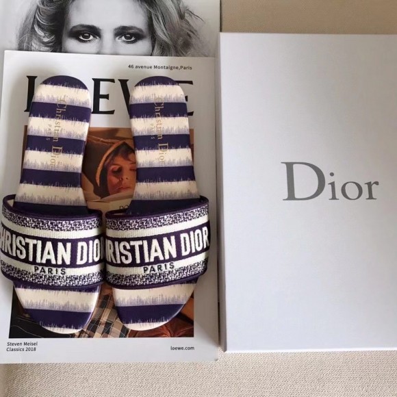 D*or dway slides in navy blue d-stripes embroidered cotton