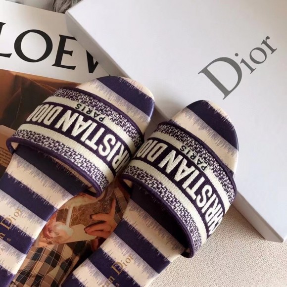 D*or dway slides in navy blue d-stripes embroidered cotton