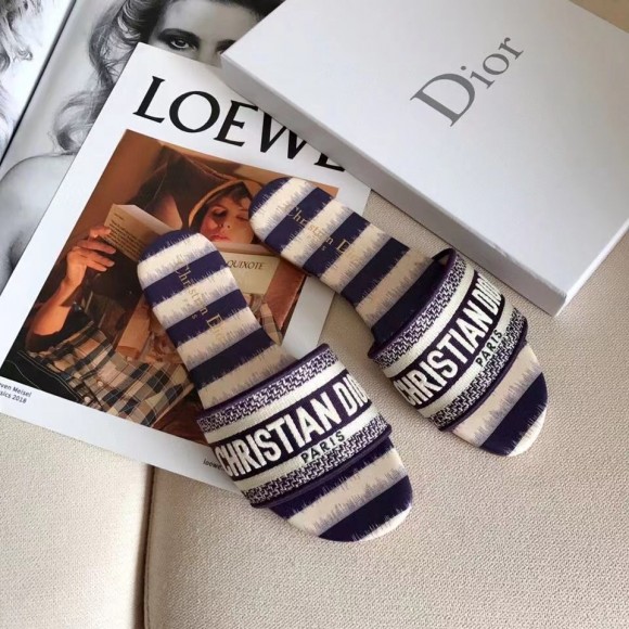 D*or dway slides in navy blue d-stripes embroidered cotton