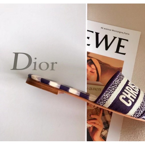 D*or dway slides in navy blue d-stripes embroidered cotton
