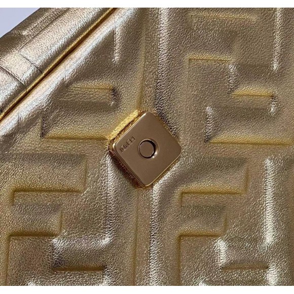 F**di large baguette bag in gold ff metallic leather