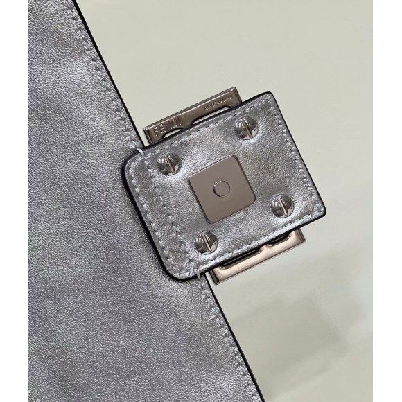 F**di medium baguette bag in silver ff metallic leather